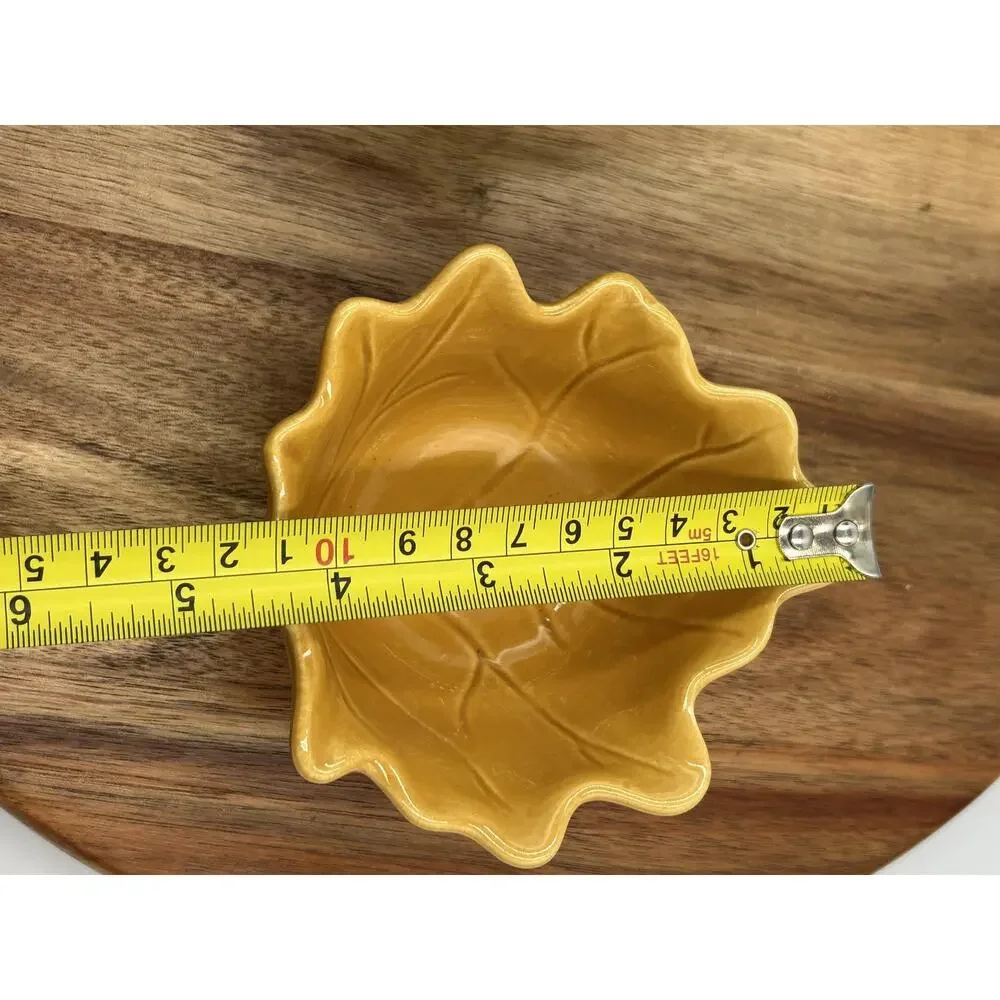 Pier 1 Leaf Bowls Set 2pc Ceramic Appetizer Nut Snack Dishes Mustard Yellow Fall